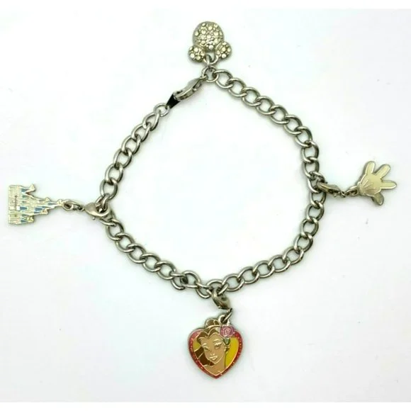 Walt Disney Charm Bracelet Silver Tone Clip Charms 7 3/4" Rhinestone Official - Picture 1 of 11